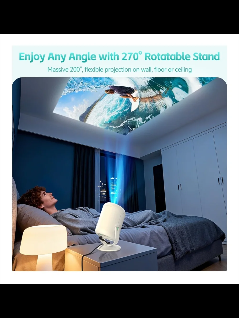 White Mini Projector for Home Theater - Portable Wireless Bluetooth